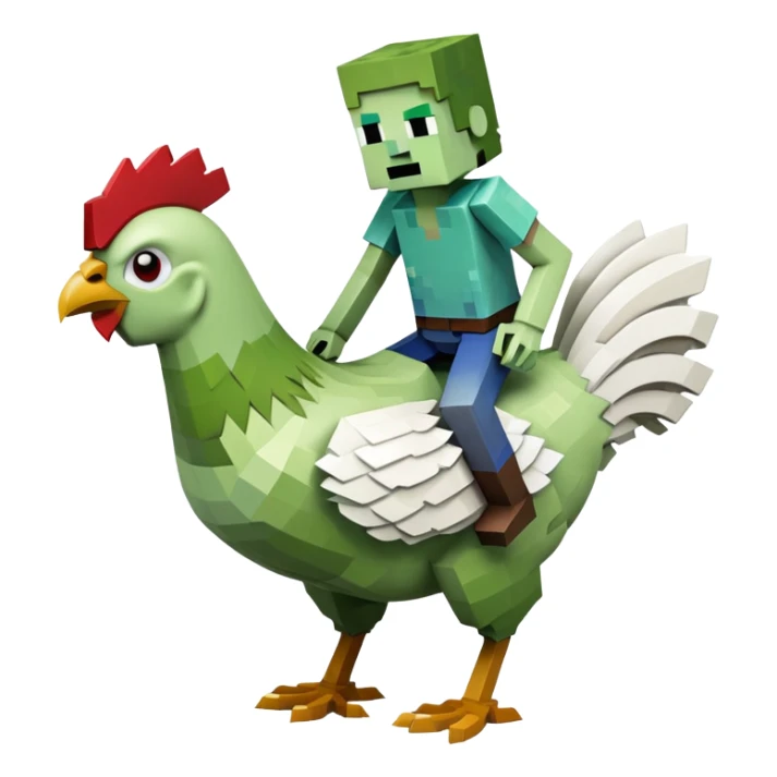 small square-shaped Minecraft zombie riding a small white chicken sticker