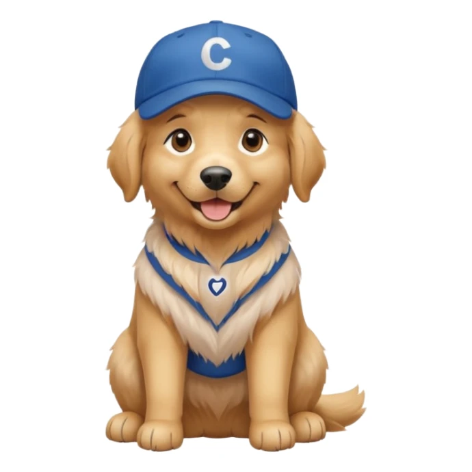 Golden retriever dog with blue baseball cap fullbody sitting down sticker