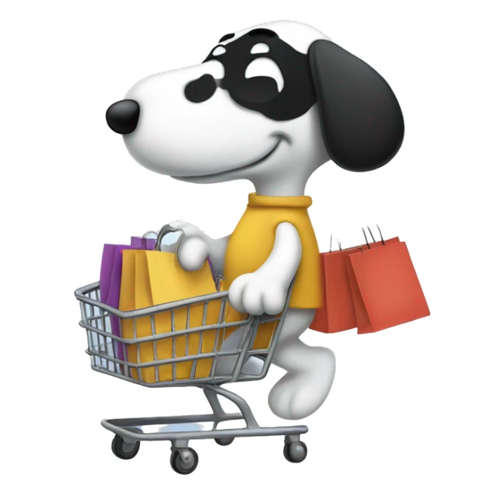 Snoopy in a hurry to shop for clothes  sticker