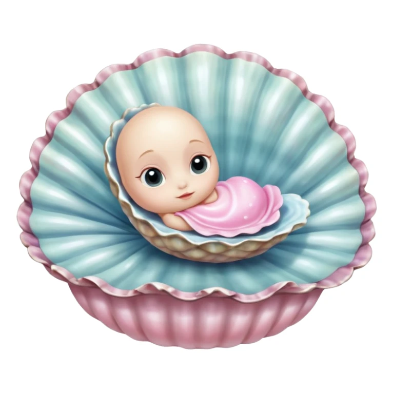 charming baby oyster from Alice in Wonderland, resting on a shimmering shell bed sticker