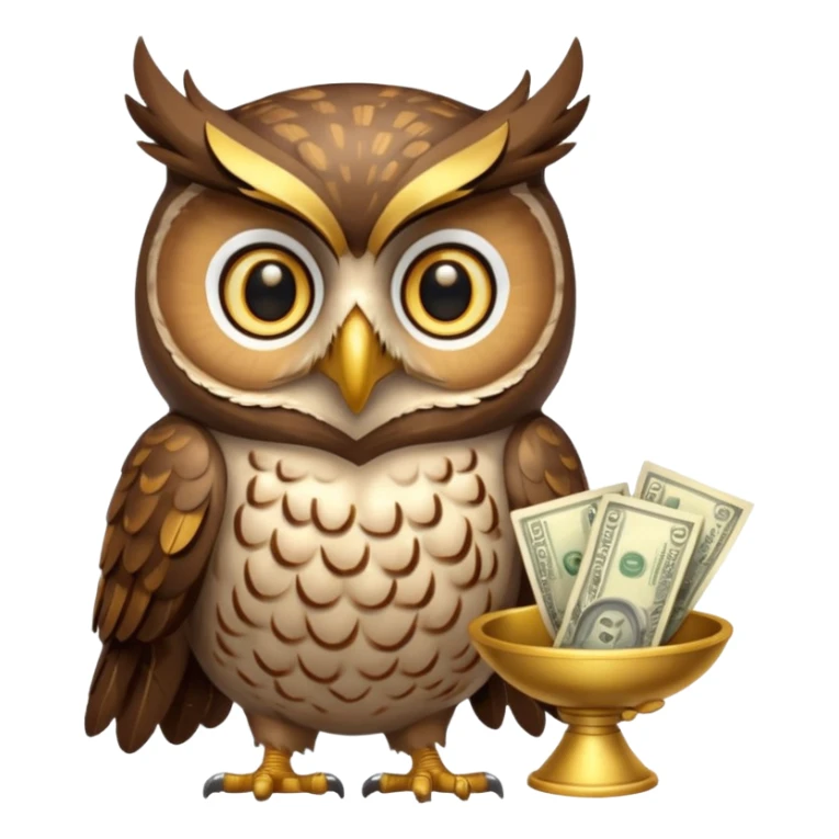 holding money and scale mascot owl sticker
