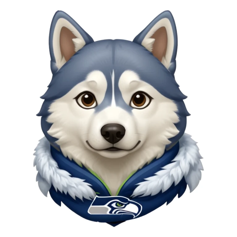 White  brown husky with Seattle Seahawks gear sticker