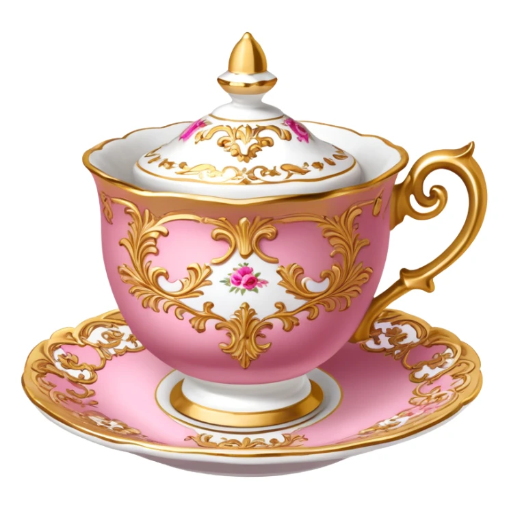 Reddish-pinkish and gold and white Warm-colored romantic Rococo tea cup sticker