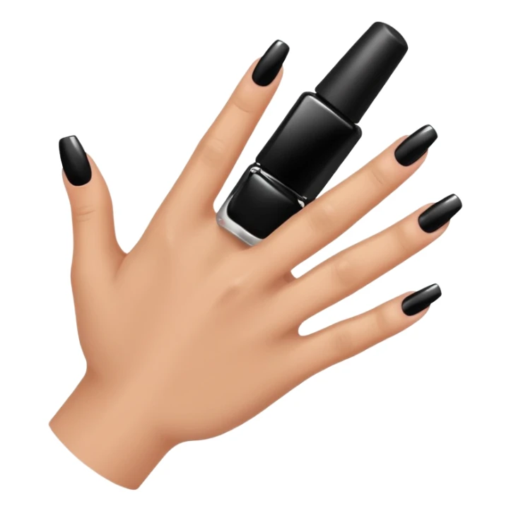 medium skin tone hand with black nail polish being applied, minimal sticker