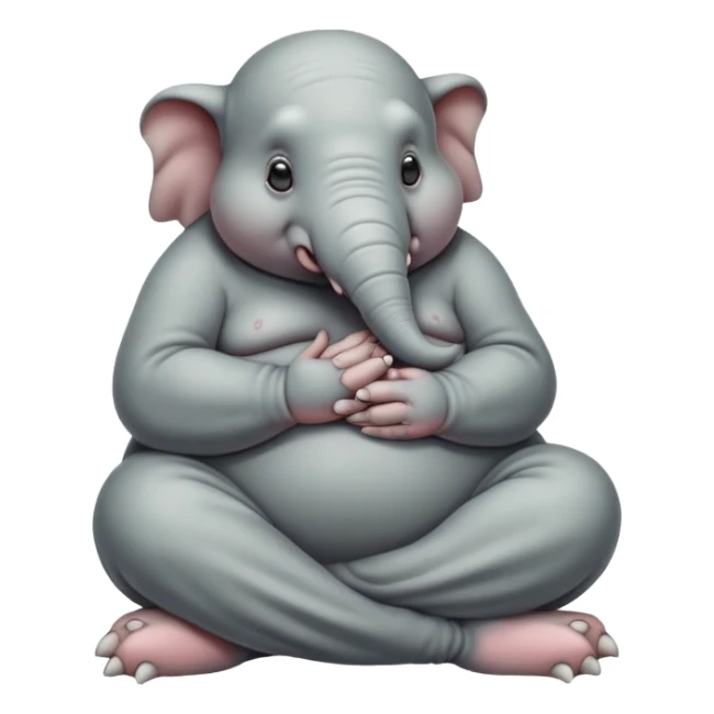 Homunculus Loxodontus (Zhdun), a gray blob-like creature with wrinkled skin, tiny hands folded on lap, patient waiting posture sticker