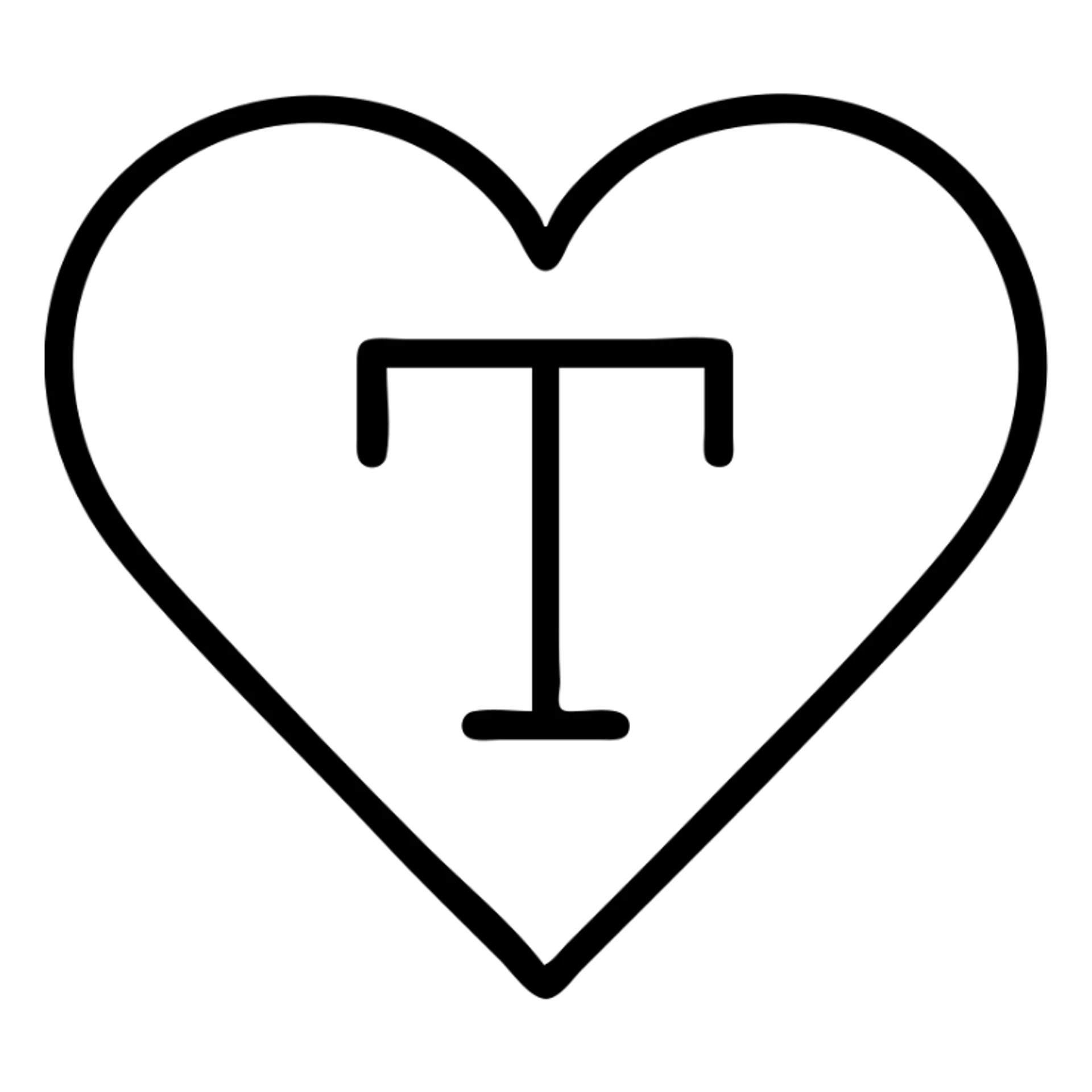 pink heart with a bold letter T in the center sticker