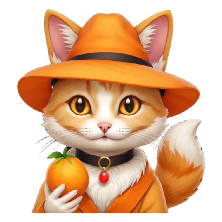 Cat wearing a hat and has a kitsune fruit in her hand sticker