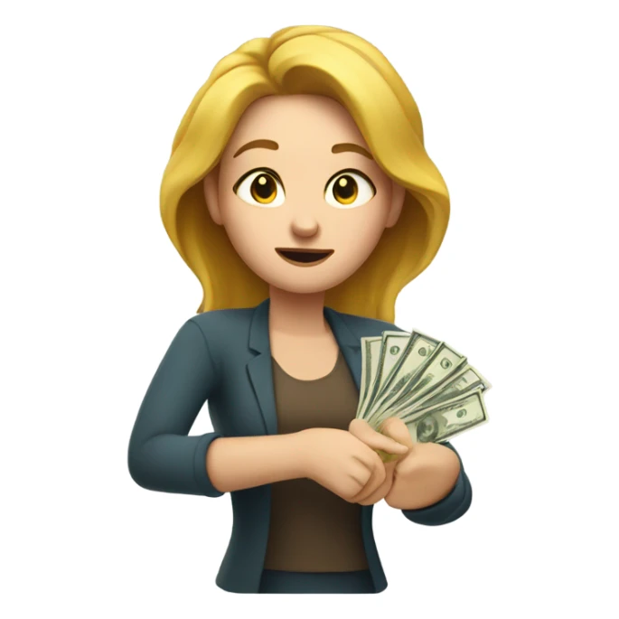 White woman counting money sticker