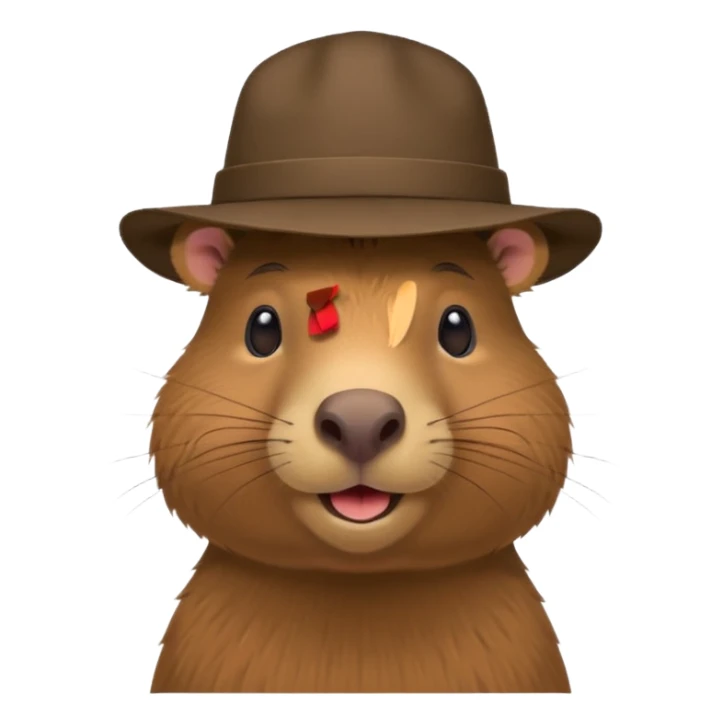 Capibara with a hat on the corner of his head sticker