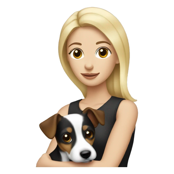 Blonde woman holding a black brown and white jack russell sticker