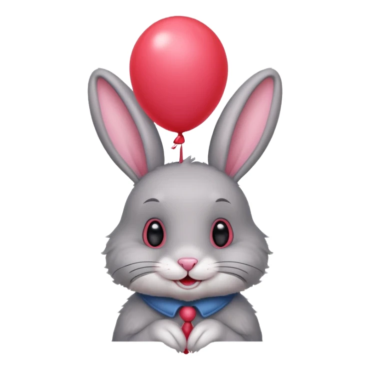 Gray rabbit holding balloon and smiling.










 sticker