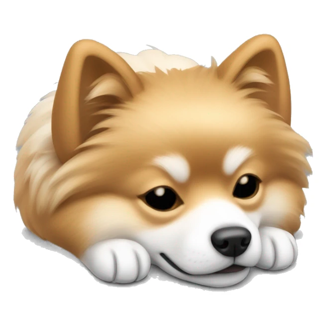 sleeping lying down pomeranian-spitz mix light brown and white with gray ears sticker