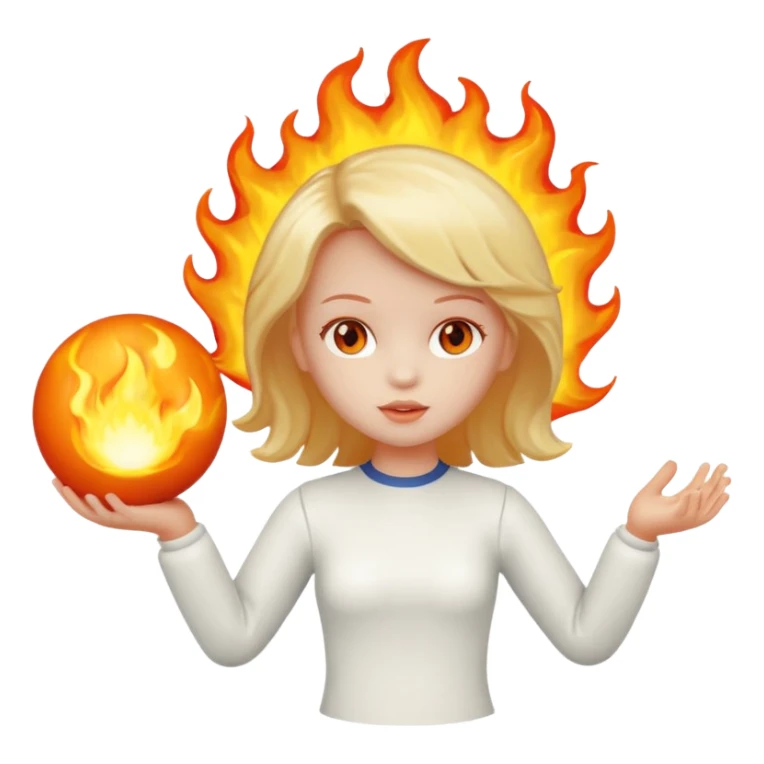 Faça uma boneca jogando carimba, em que a bola que ela está segurando está em chamas sticker