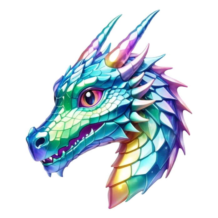 Realistic Sparkly glossy Pastel iridescent glass dragon head profile  sticker