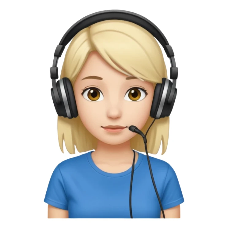 Female, shy, wearing headphone having mic, t-shirt 


 sticker