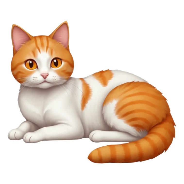 ginger and white cat with orange eyes doing a big extremely long stretch reaching up into the air with arms and legs side by side together straight and overextended whilst lying on its side sticker