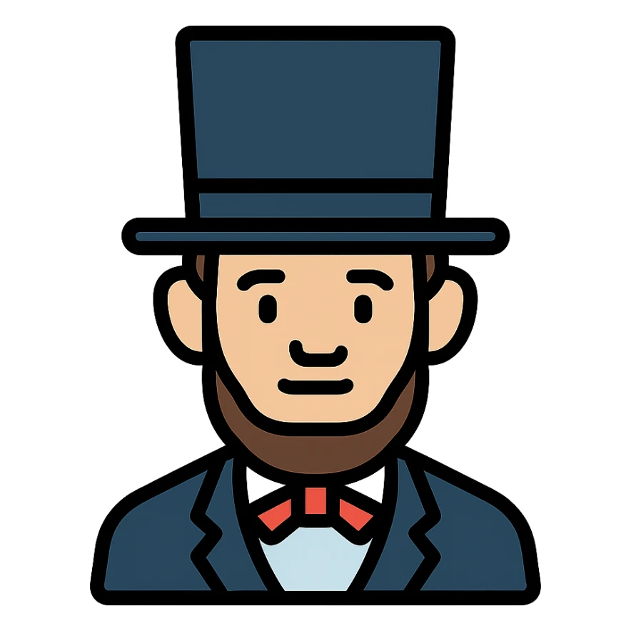 color outline icon of Abraham Lincoln with top hat and beard sticker