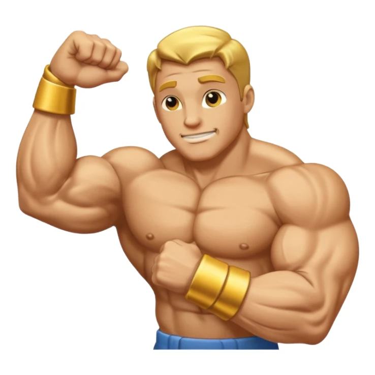A bent arm showing a big biceps in a gold coin sticker