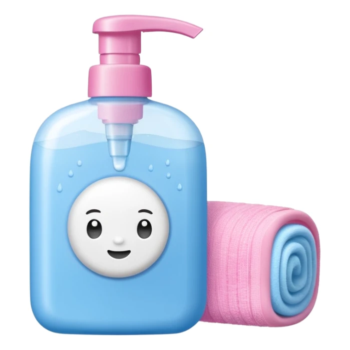 Soap, washcloth and kids shampoo sticker