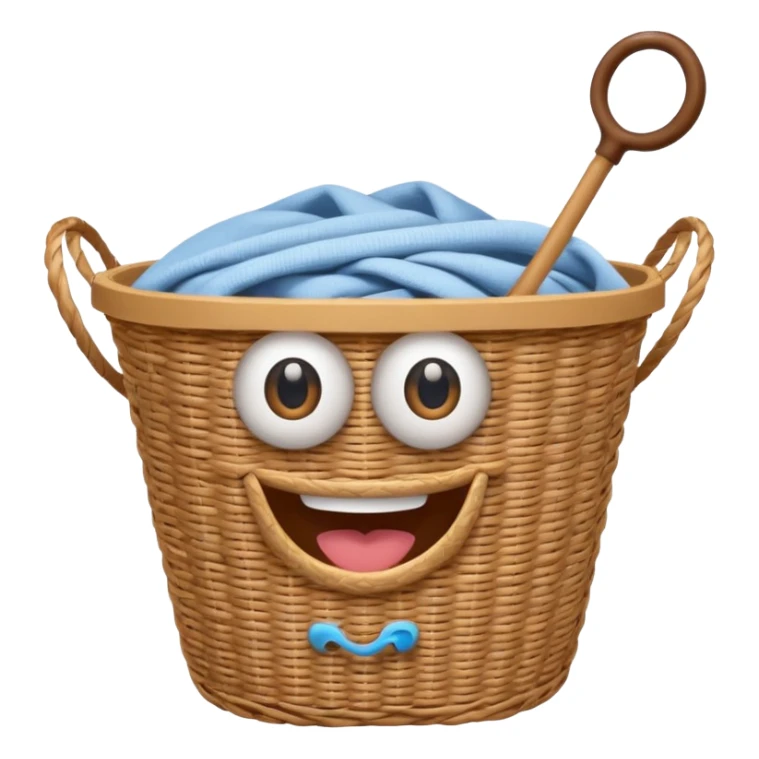 Laundry basket with magic wand and eyes and a mouth sticker