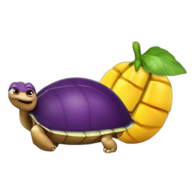 aubergine sur une tortue avec une tete de mangue sticker