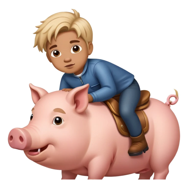 kid riding a pig with a hog rider style hair sticker