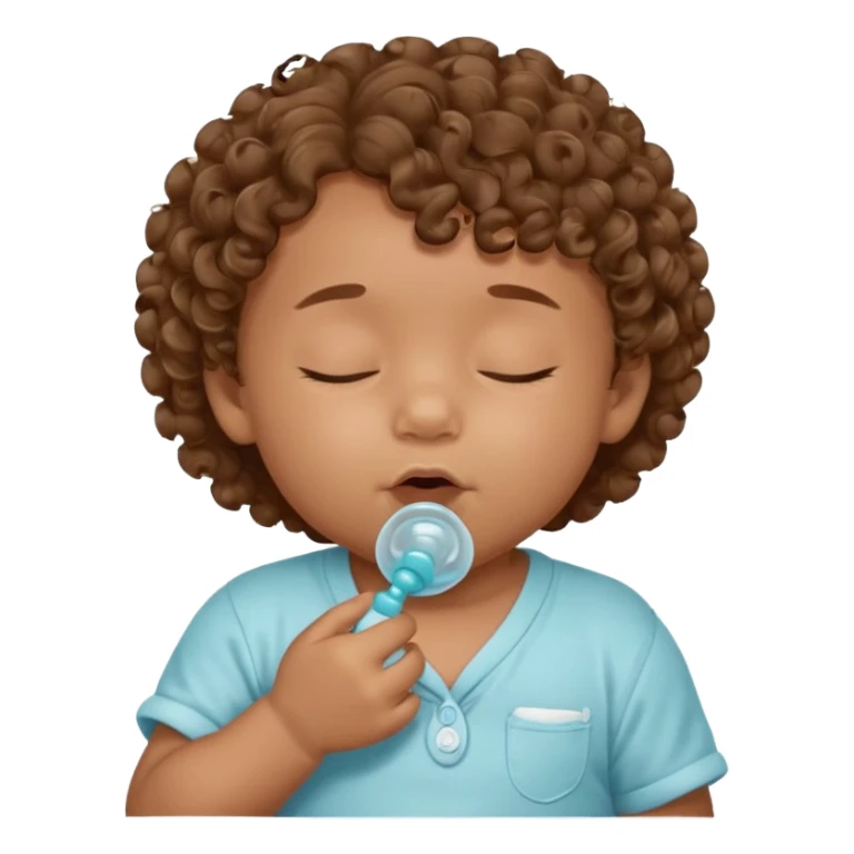 Close-up, newborn baby boy, curly hair, pacifier sticker