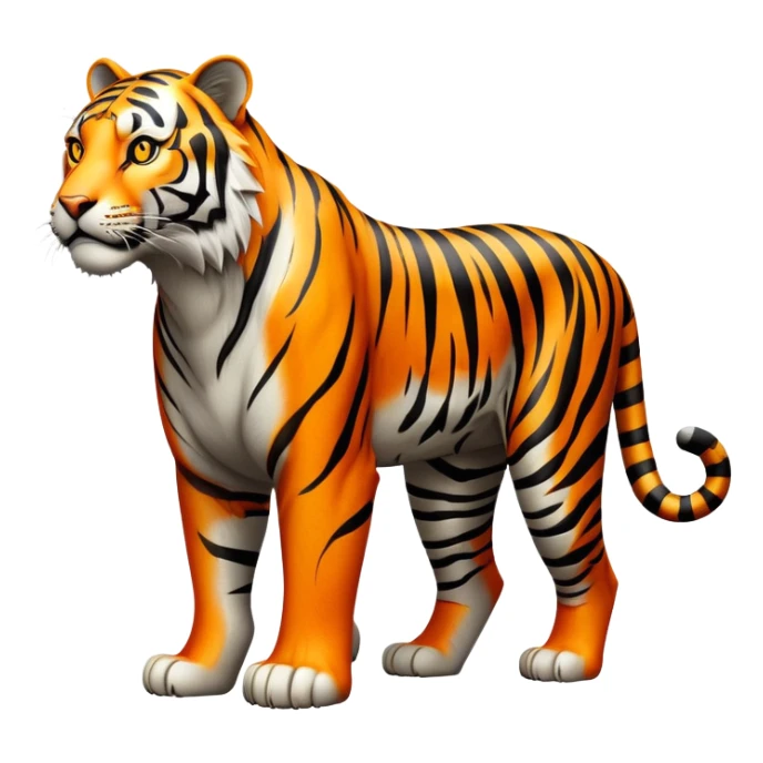 cinematic-tiger-realistic-full-body-standing,-massive-striped-frame-exuding-power-and-grace,-bold-orange-fur-with-thick-black-stripes,-head-tilted-dramatically,-piercing-yellow-eyes-focused-intensely,-simplified-yet-realistic-focused-features,-highly-detailed,-glowing-with-an-almost-sarcastic-glow sticker