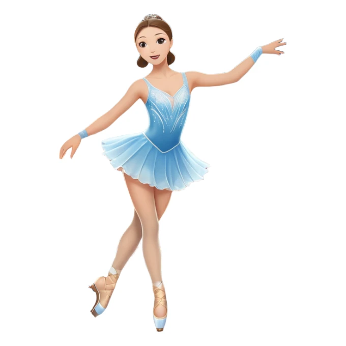 An icon featuring a graceful figure skater performing a spin on the ice. The background includes a grand ice rink palace with shining spotlights and cheering spectators in the stands. Transparent background highlights the elegance and artistry of figure skating sticker