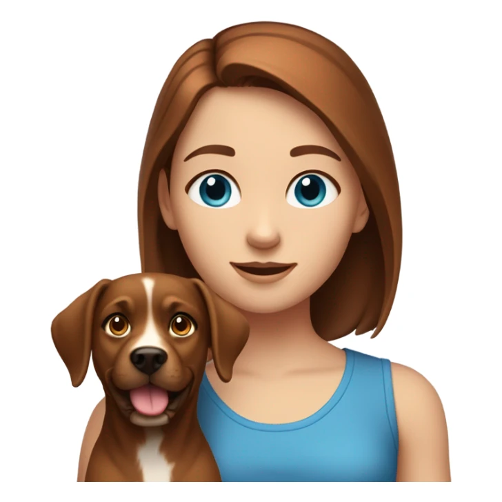 A brown hair girl with blue eyes and a ruby colored dog  sticker