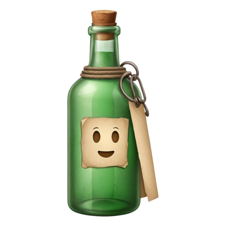 green old  glass bottle with a rolled  inside paper  like in movie  sticker