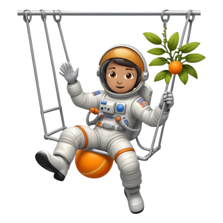 Astronaut on a swingset kicking a orange  plant ￼ sticker