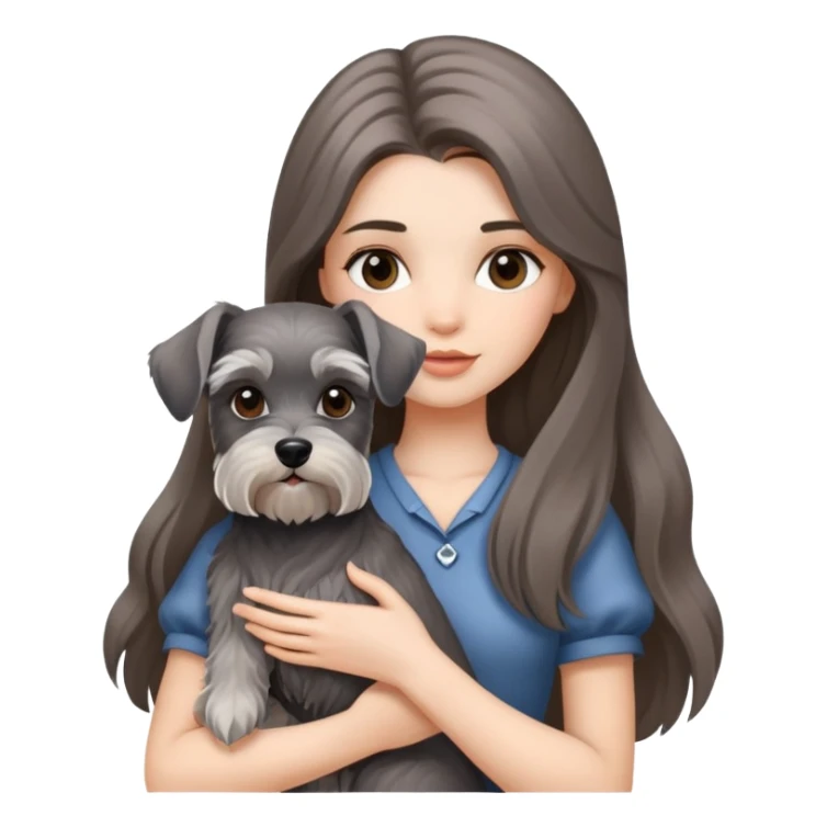 Beautiful long-haired girl holding a schnauzer sticker