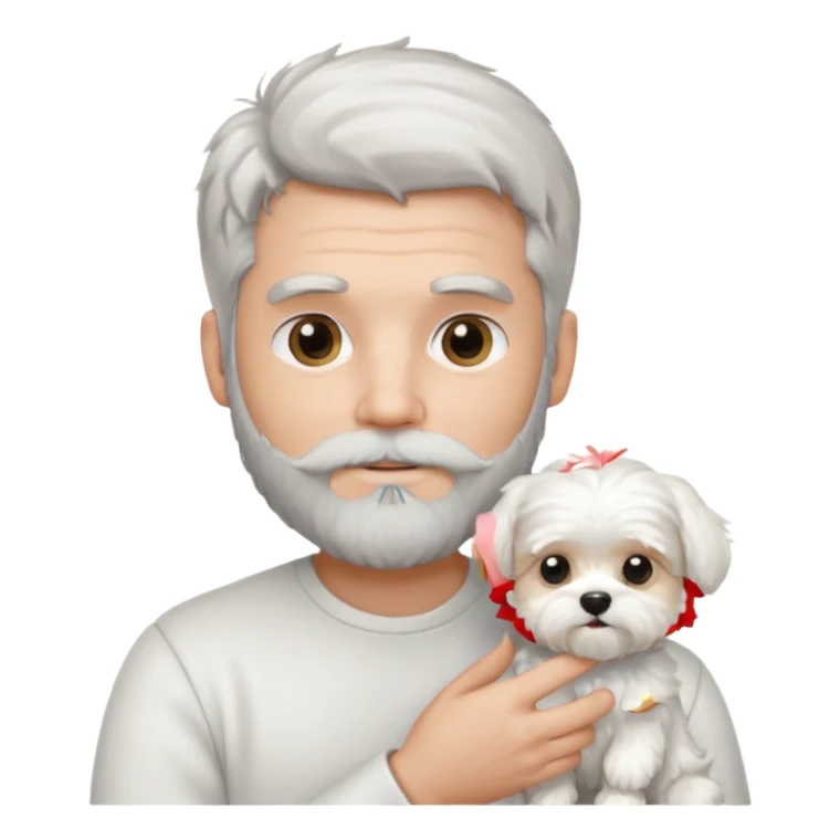 white man salt and pepper hair beard holding a white maltease sticker