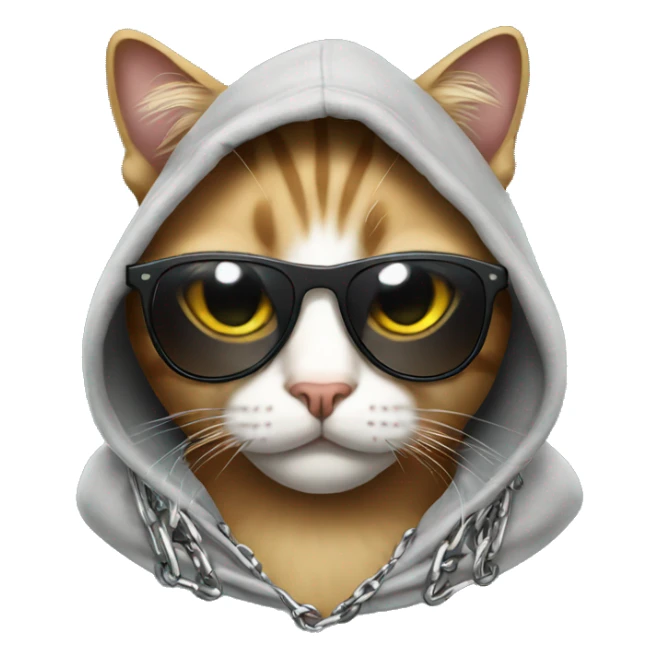 Cat with a chain sunglasses and a hoodie sticker