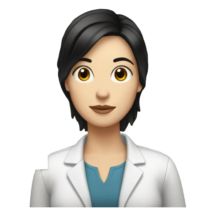 white woman with black hair and with documents sticker