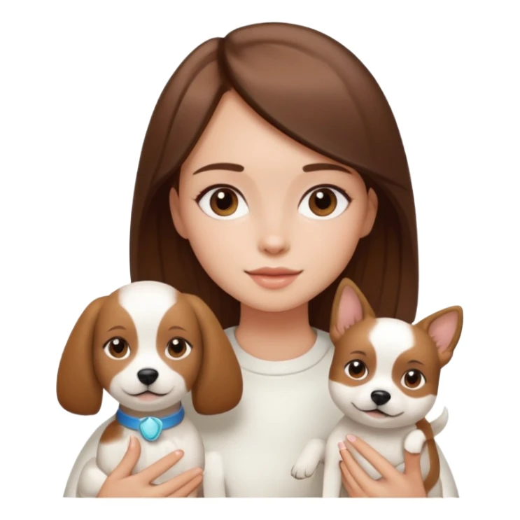 Menina com cabelo liso a cor castanho com um cachorro branco e com alguns produtos de skin care sticker