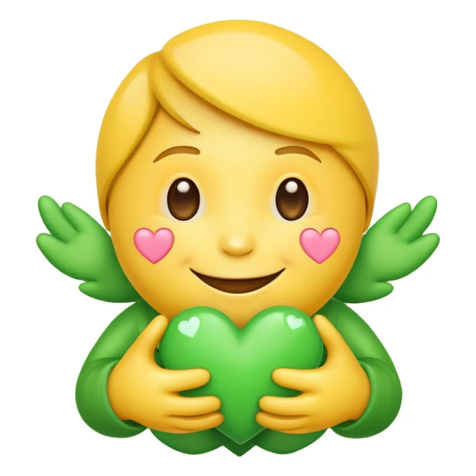 A hug emoji that holds green hearts in hands sticker