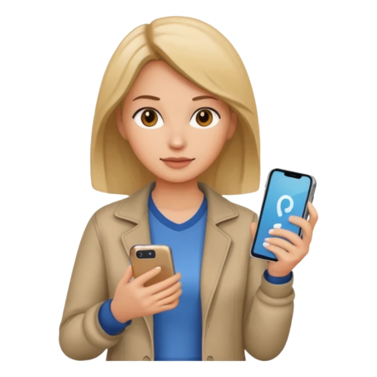 woman casual clothes holding one phone sticker