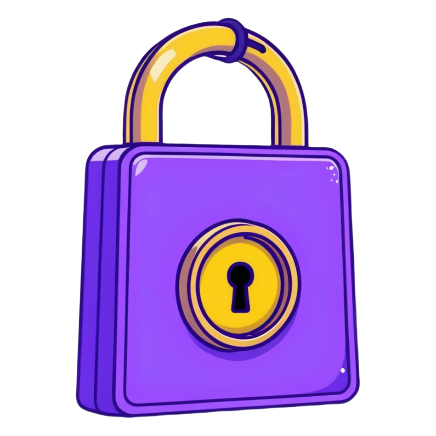 An enchanted golden lock with magical sparkles and purple energy radiating from it sticker