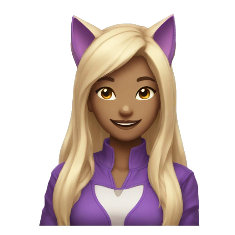 catgirl with blonde long haor, purple eyes, smiling sticker