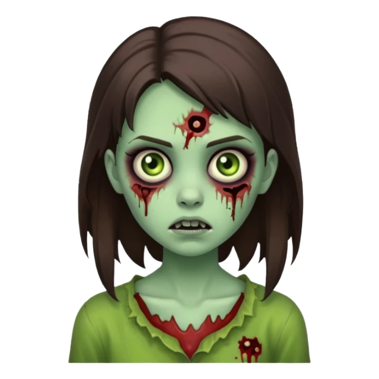 cute girl zombie,brunette ,horror green skin, sticker