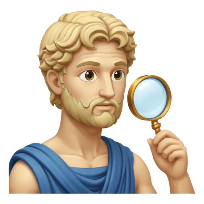 Dios griego estilo estatua de perfil mirando con una lupa de sticker