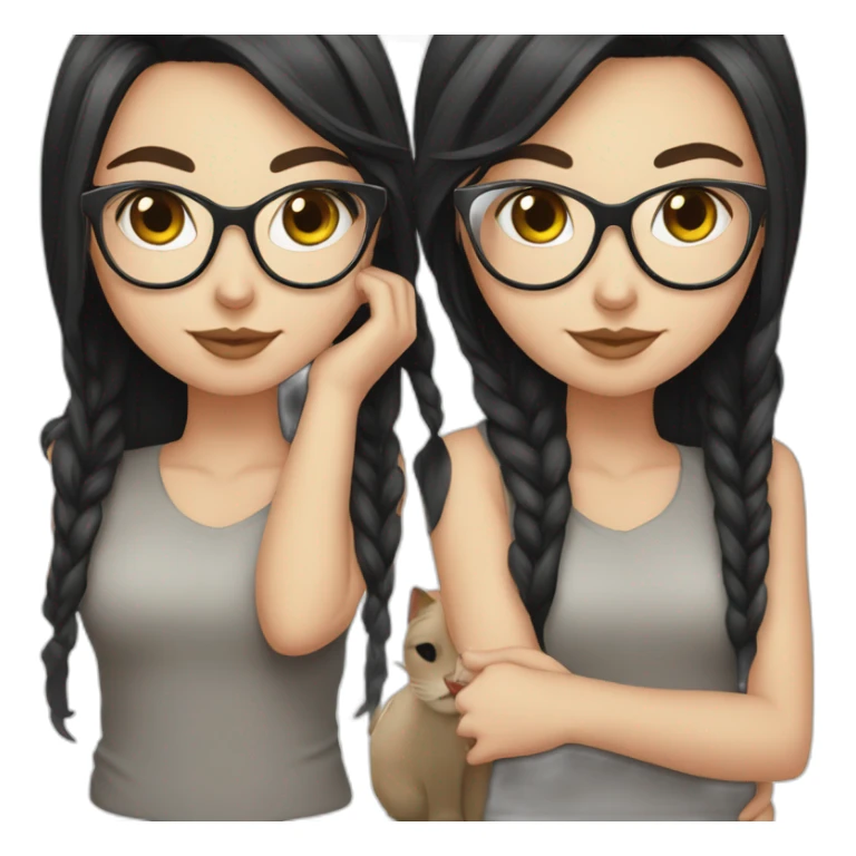 white girl, black straight hair, cat glasses sticker