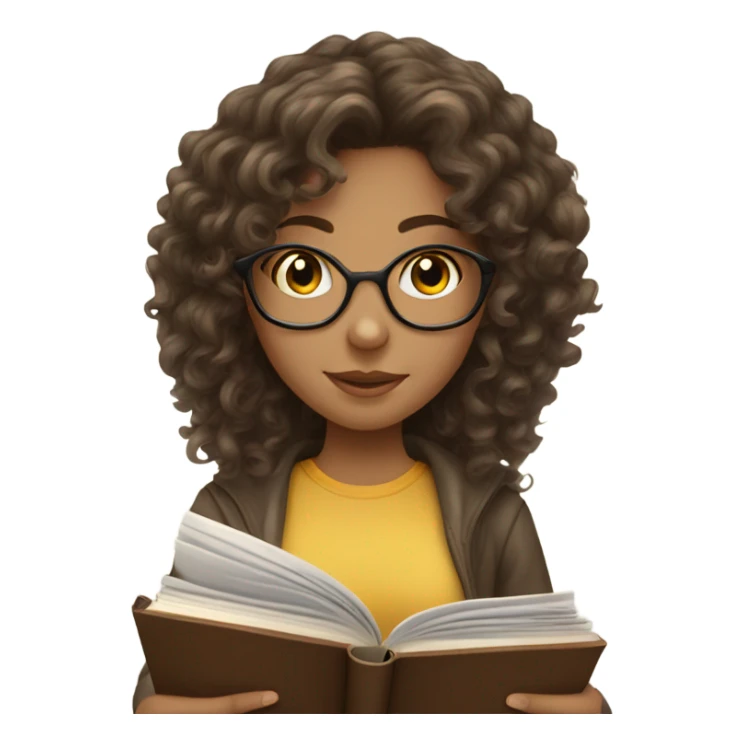 Curly haired brunette girl with long hair reading a book sticker