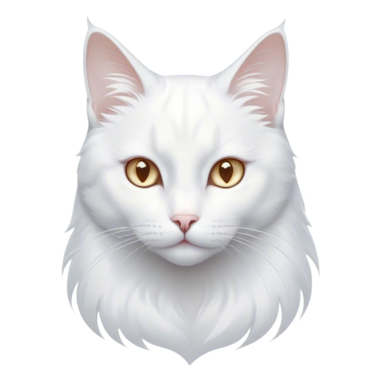 Cinematic Noble White Cat Portrait Emoji, Poised and stately, with a pristine, snow-white fur accented by delicate hints of silver, refined whiskers and a serene, focused gaze, simplified yet impeccably detailed, glowing with an ethereal radiance and timeless elegance, high shine, exuding calm intelligence and regal simplicity, soft glowing outline, capturing the essence of a noble white cat that radiates quiet majesty! sticker