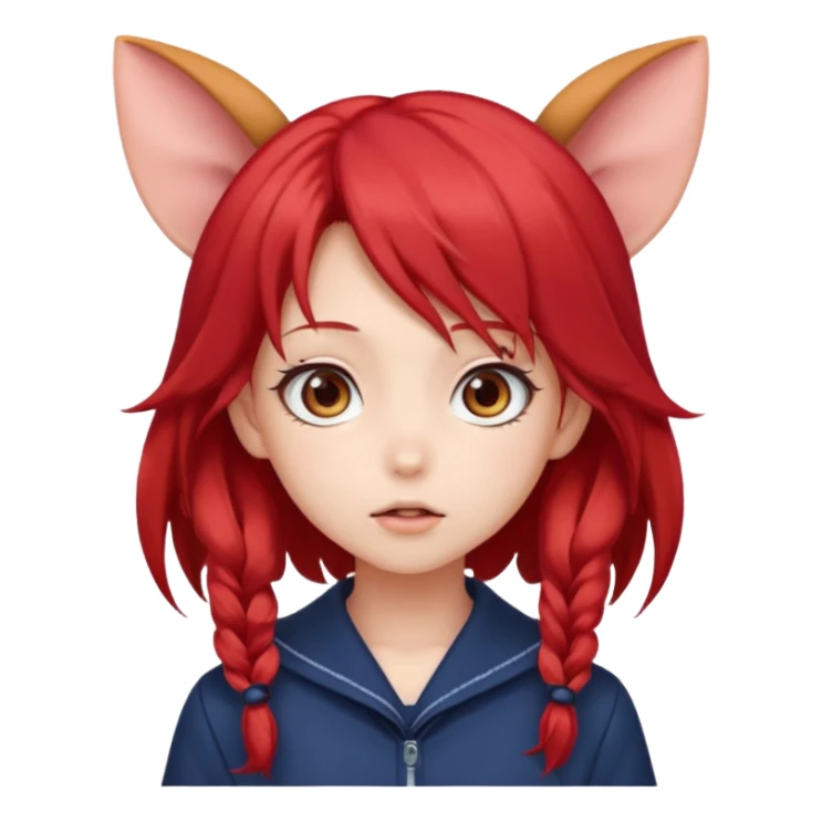 cute anime girl with ears, red blowing hair sticker