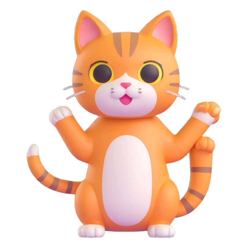 3d style cat, full body, cute, playful sticker