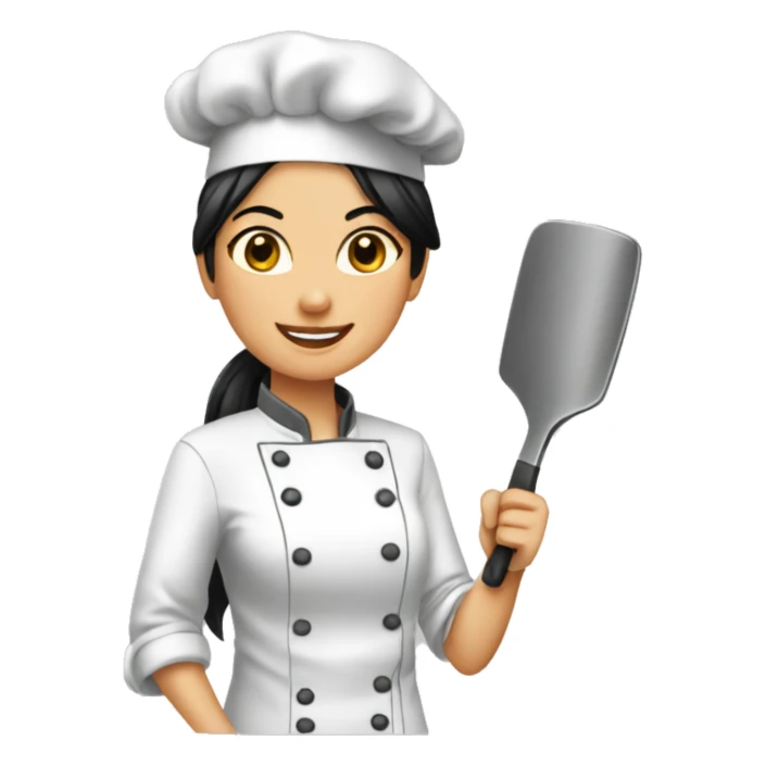 Chef female bring spatula black hair sticker