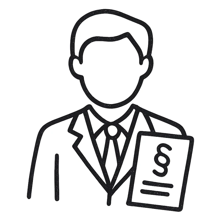 lawyer, professional, in a suit, holding legal documents, clean icon style sticker